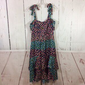 J. Crew Silk Dress Womens 10 Colorful Tiered Floral Shoulder Tie Midi Sundress
